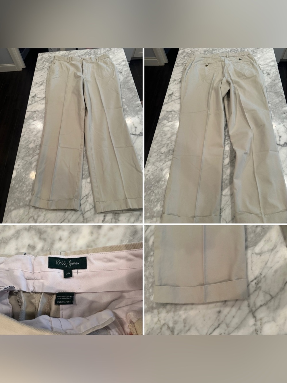 Bobby Jones Khaki Cuffed Pants 100% Pima Cotton Size 36 / 32